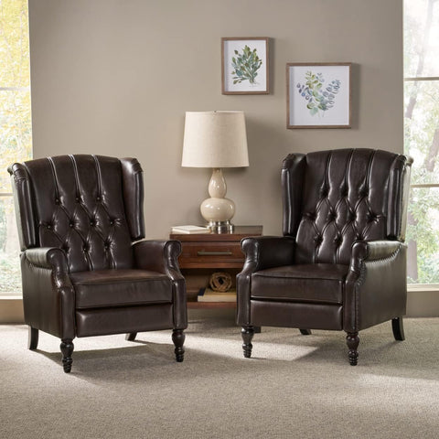 Earlean Leather Recliner (Set of 2), Brown, Dark Brown