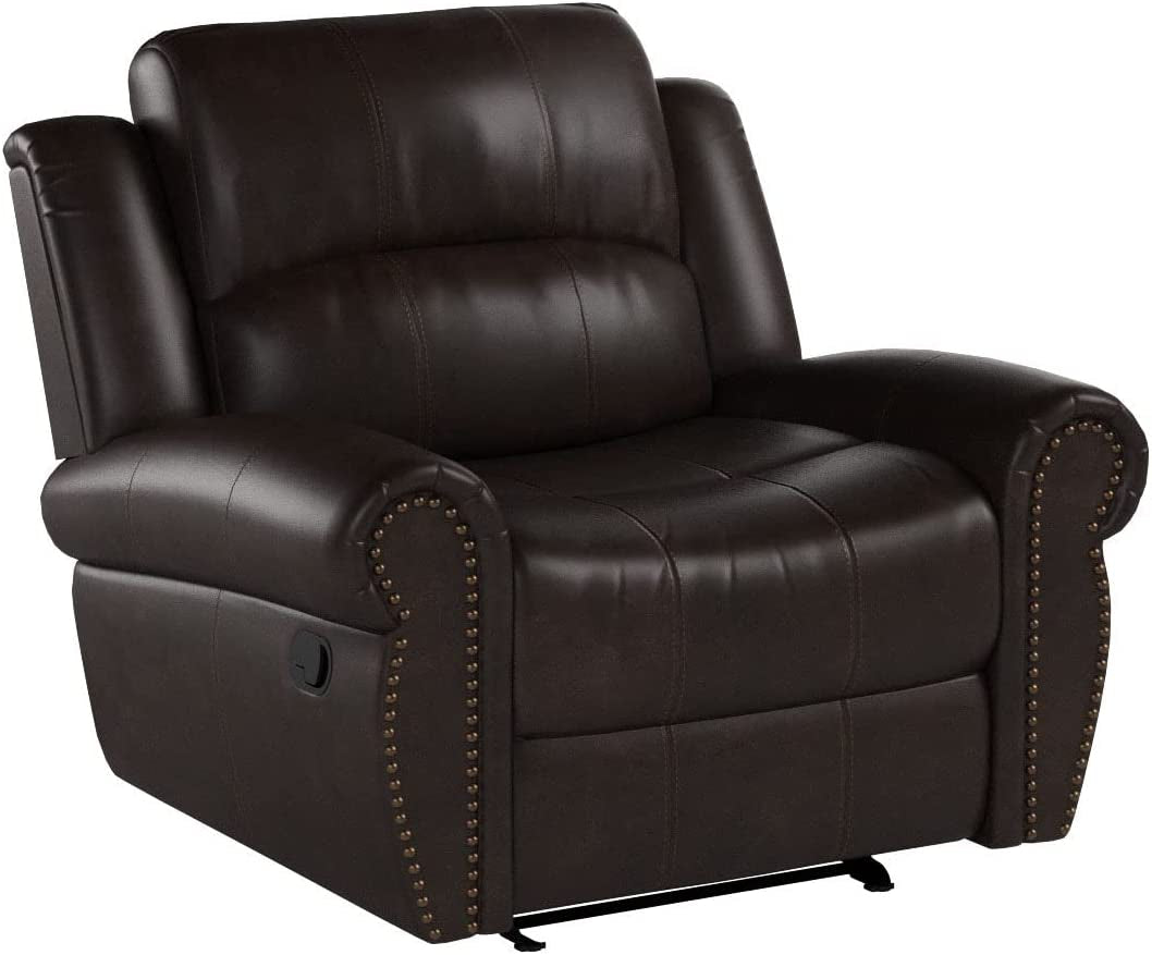 Gavin Bonded Leather Gliding Recliner, Brown, 38.75D X 40.25W X 39.75H In