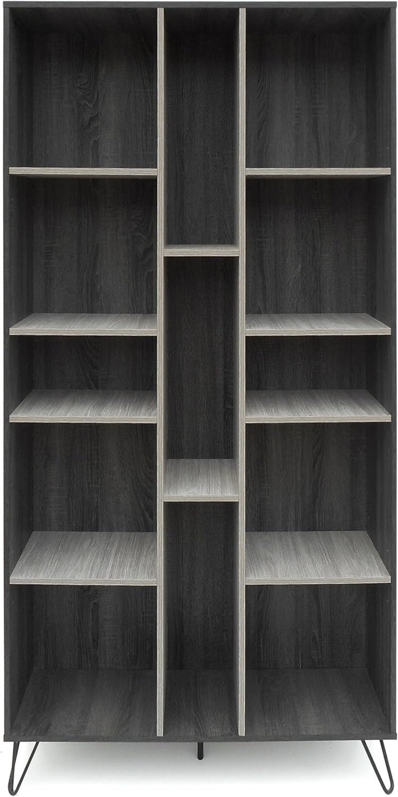 Imogen Modern Two-Toned Faux Wood Bookshelf, Sonoma Grey Oak / Grey Oak / Black