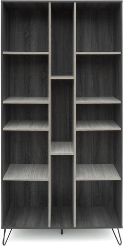 Imogen Modern Two-Toned Faux Wood Bookshelf, Sonoma Grey Oak / Grey Oak / Black