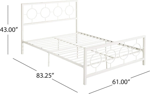 Doris Queen-Size Geometric Platform Bed Frame, Iron, Modern, Low-Profile, White