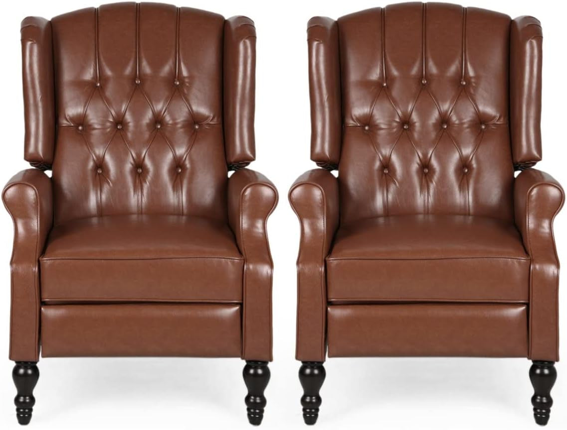 Elaine Contemporary Tufted Recliners (Set of 2), Cognac Brown + Dark Brown