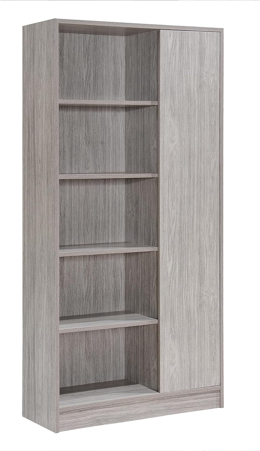 Amelia Mid-Century Faux Wood Bookcase, Grey Oak Finish