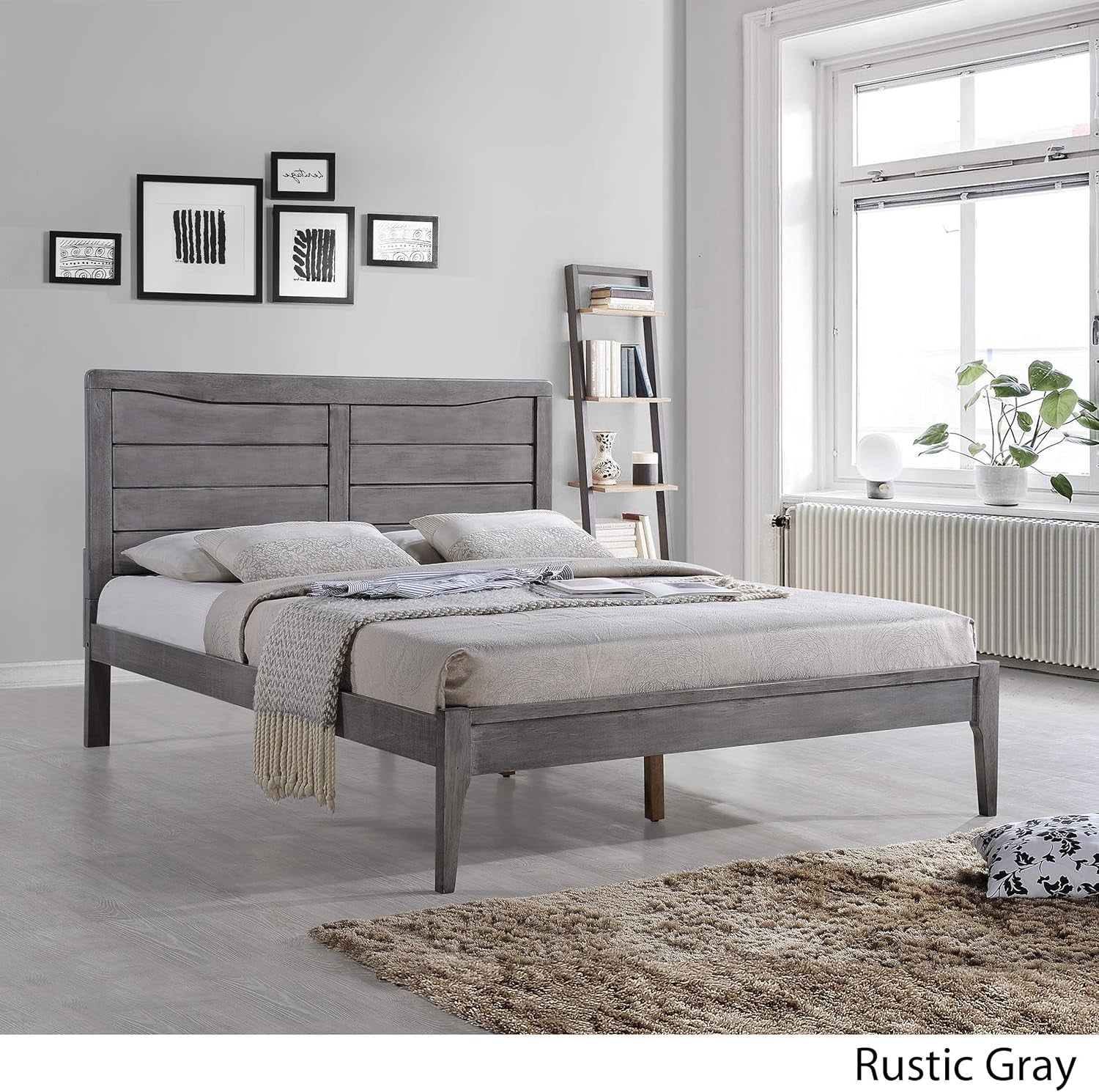 Rustic Wooden Queen Platform Bed, Rustic Gray