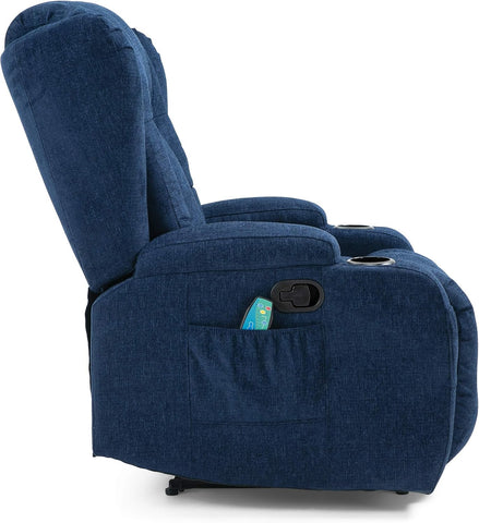 Lavonia Massage Recliner, Navy Blue + Black 40D X 32.25W X 43H In