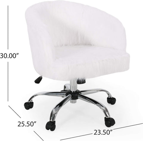 Jacob Modern Glam Swivel Office Chair, White and Silver