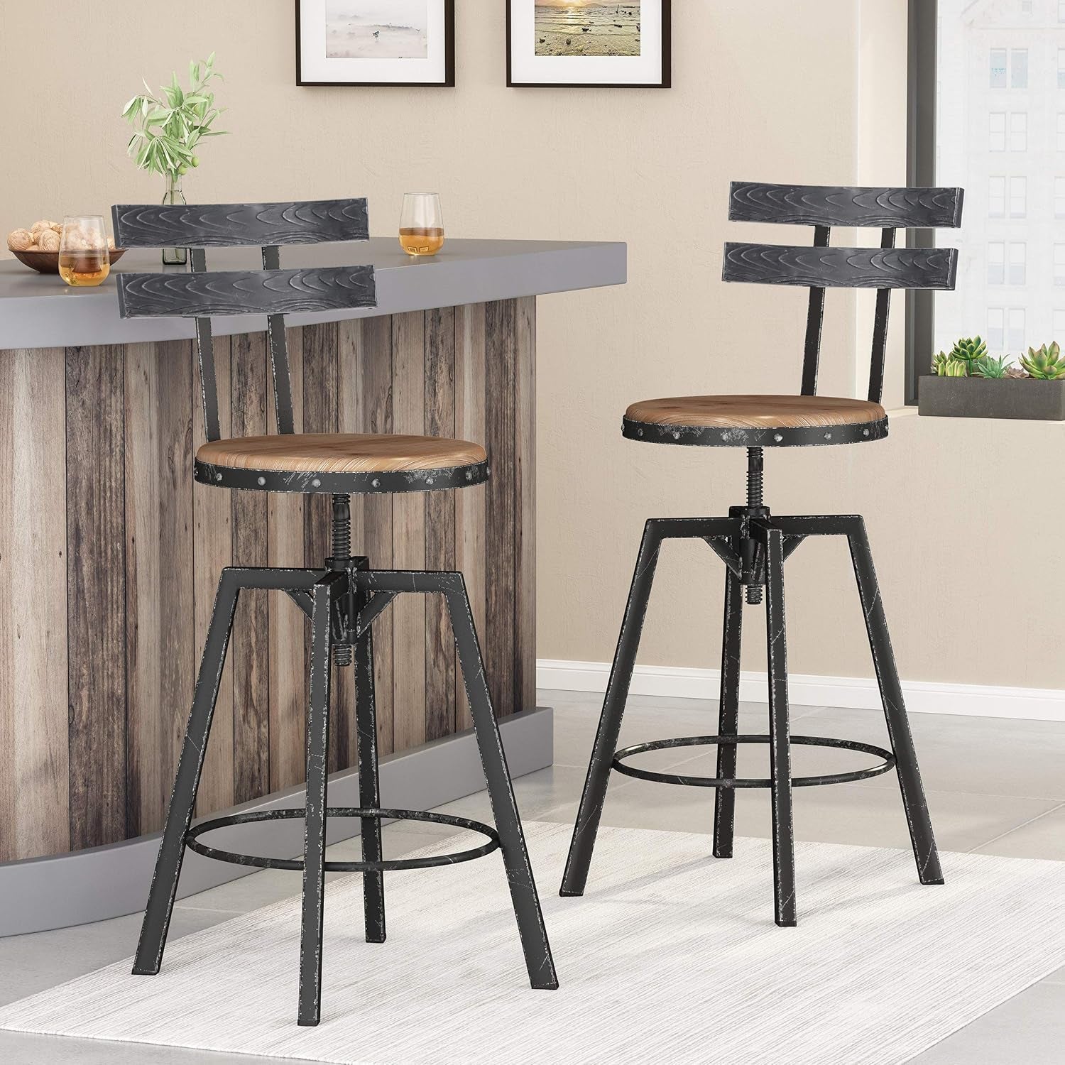 Alanis Barstool Sets, Antique + Black Brush Silver