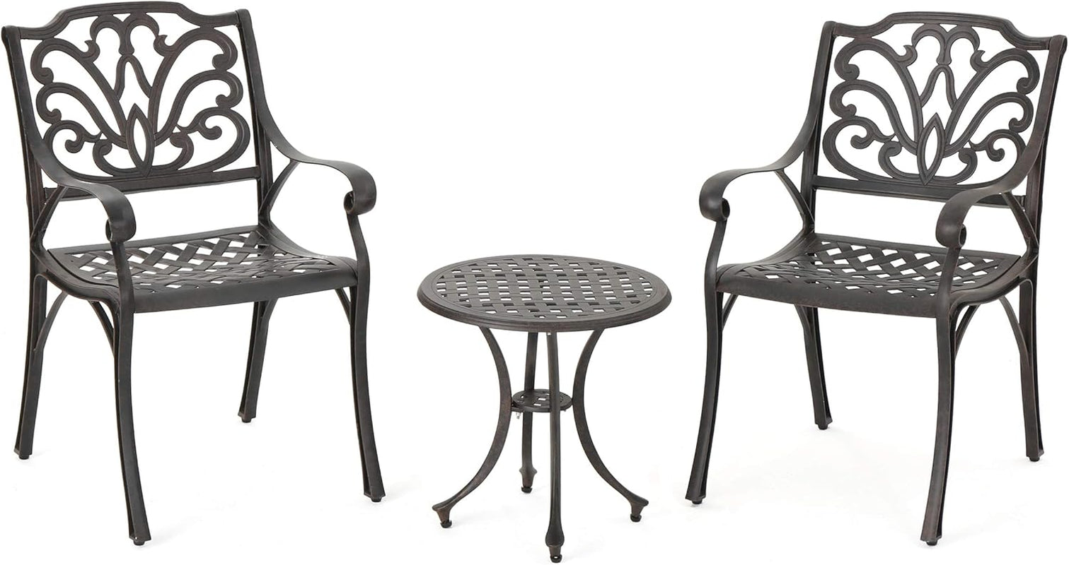 Lola Outdoor Cast Aluminum Chat Set, 3-Pcs Set, Bronze Finished