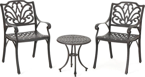 Lola Outdoor Cast Aluminum Chat Set, 3-Pcs Set, Bronze Finished