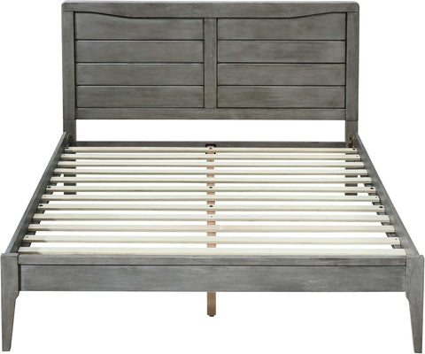 Rustic Wooden Queen Platform Bed, Rustic Gray