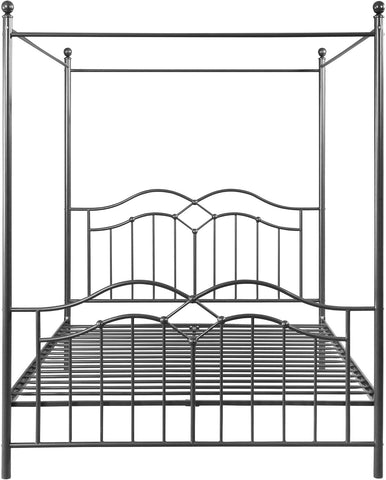 Simona Traditional Iron Canopy Queen Bed Frame, Charcoal Gray