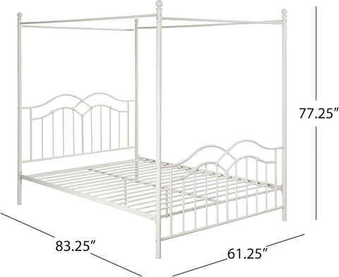 Simona Traditional Iron Canopy Queen Bed Frame, White