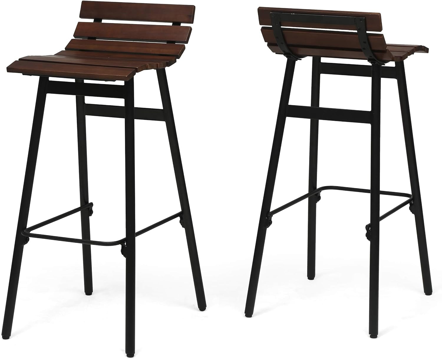 309094 Camron 35" Wooden Barstool (Set of 2), Dark Brown and Black Finish