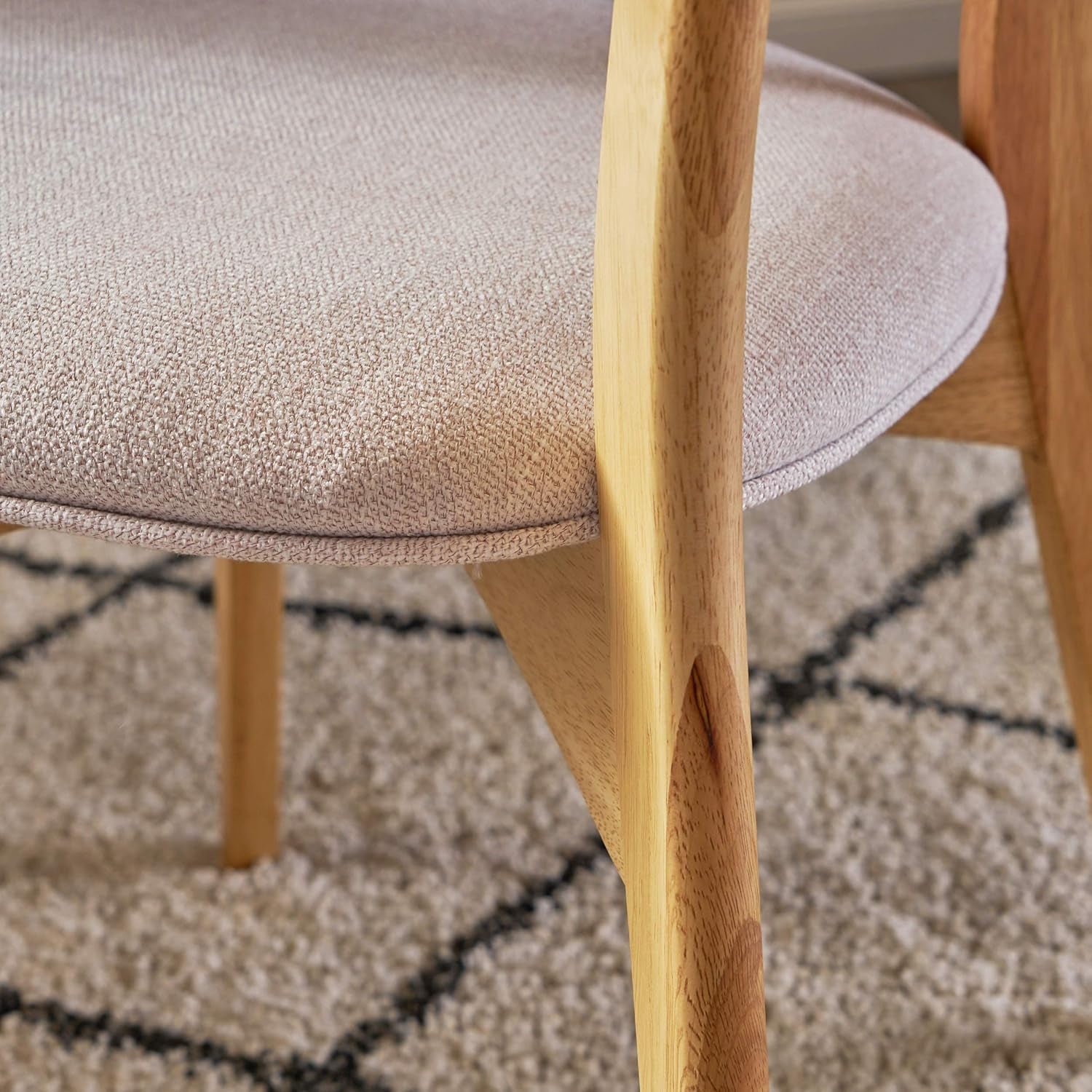 Abrielle Mid-Century Modern Dining Chairs with Rubberwood Frame, 2-Pcs Set, Light Beige / Natural Oak