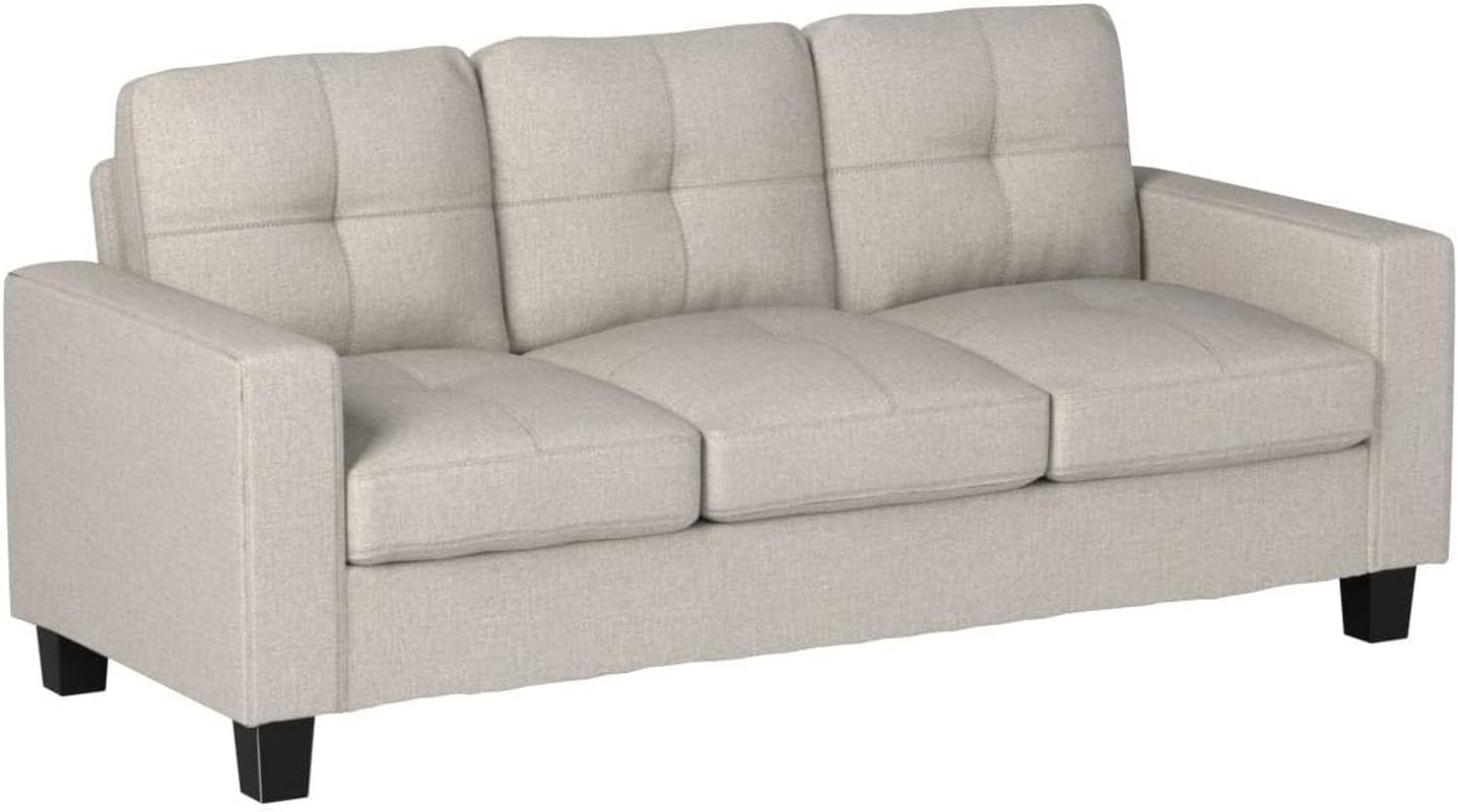 Viviana Three Seater Sofa with Wood Legs, Beige and Natural Finish