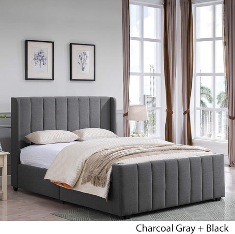 Riley Fully-Upholstered Bed Frame-Queen-Size-Traditional, Charcoal Gray Black