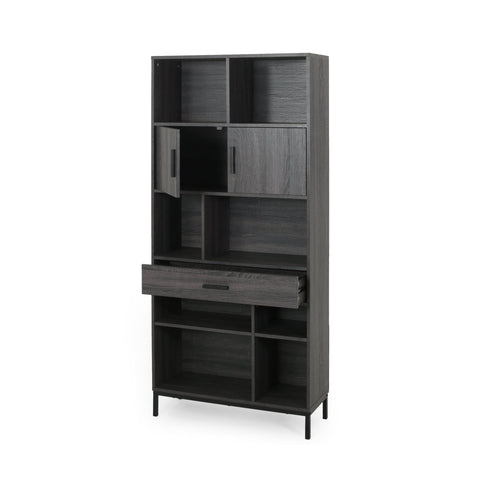 Elon Faux Wood Cube Unit 8 Shelves Bookcase, Dark Gray