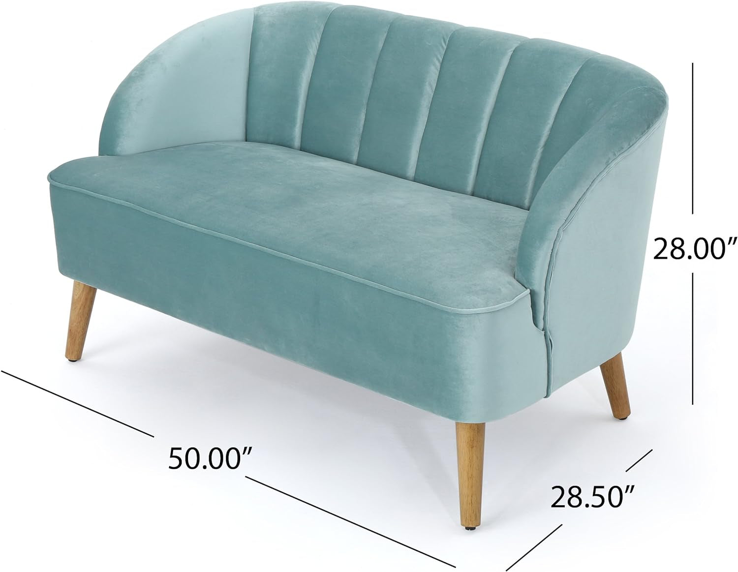 Amaia Modern Velvet Sofa, Seafoam Blue / Walnut