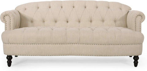 Tracy Contemporary Deep Tufted Sofa with Nailhead Trim, Beige