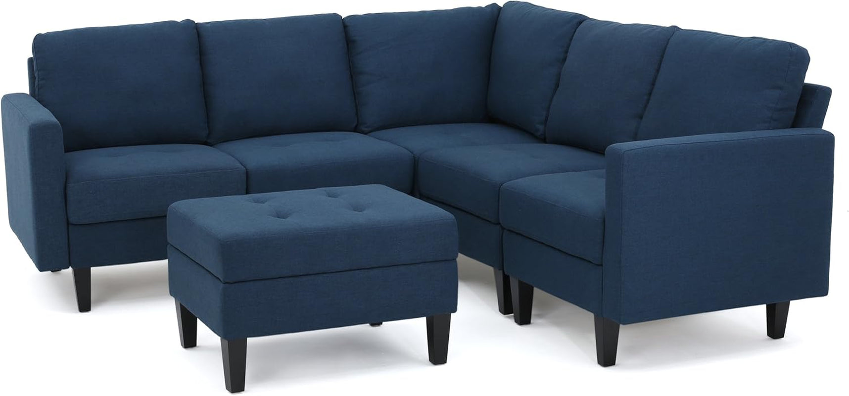 Zahra Fabric Sectional Couch with Ottoman, 6-Pcs Set, Dark Blue