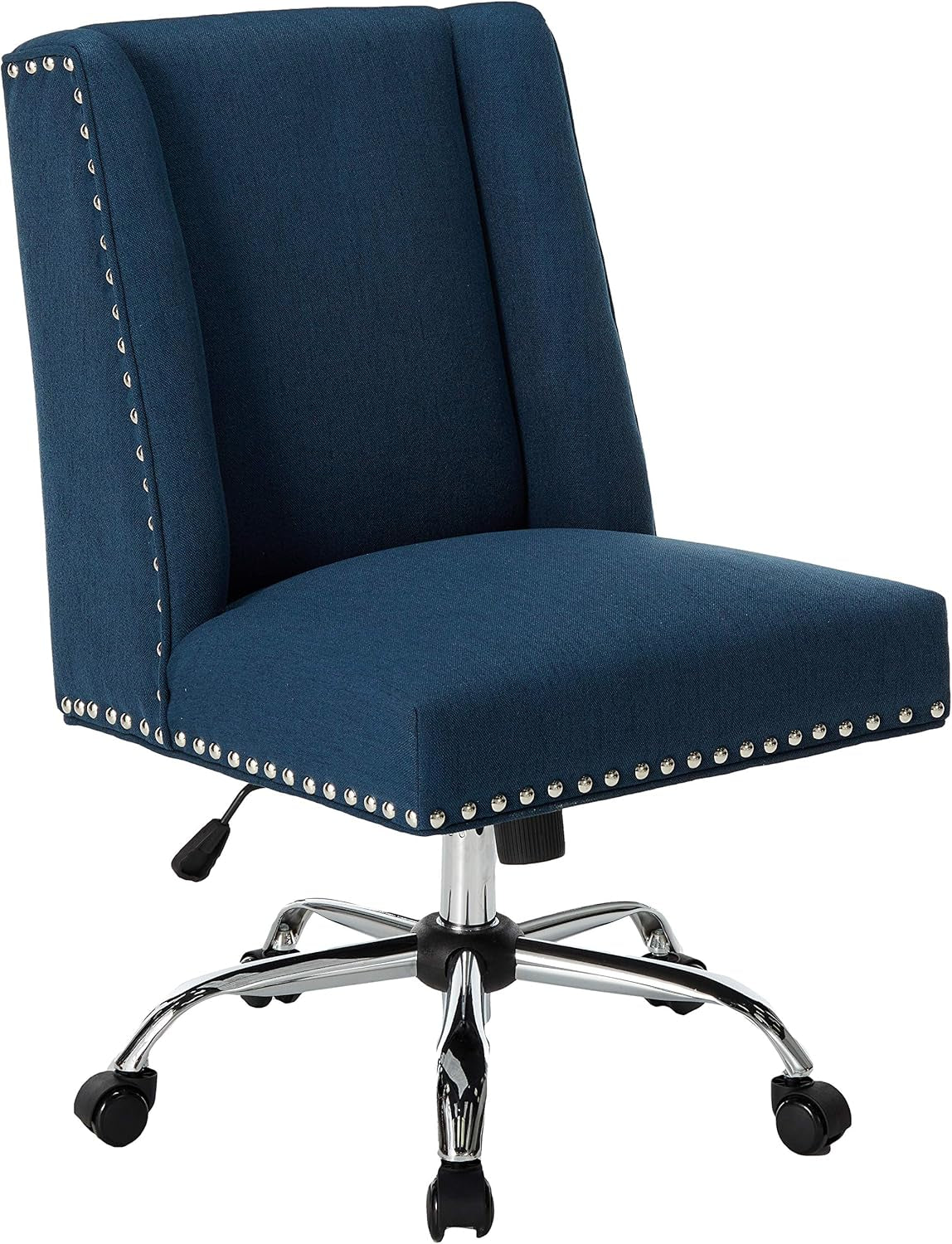 Quentin Desk Chair, Navy Blue + Chrome 26D X 28.5W X 37H In