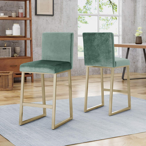 Great Deal Furniture 306435 Lexi Modern Velvet Barstools, Turquoise and Brass (Set of 2)