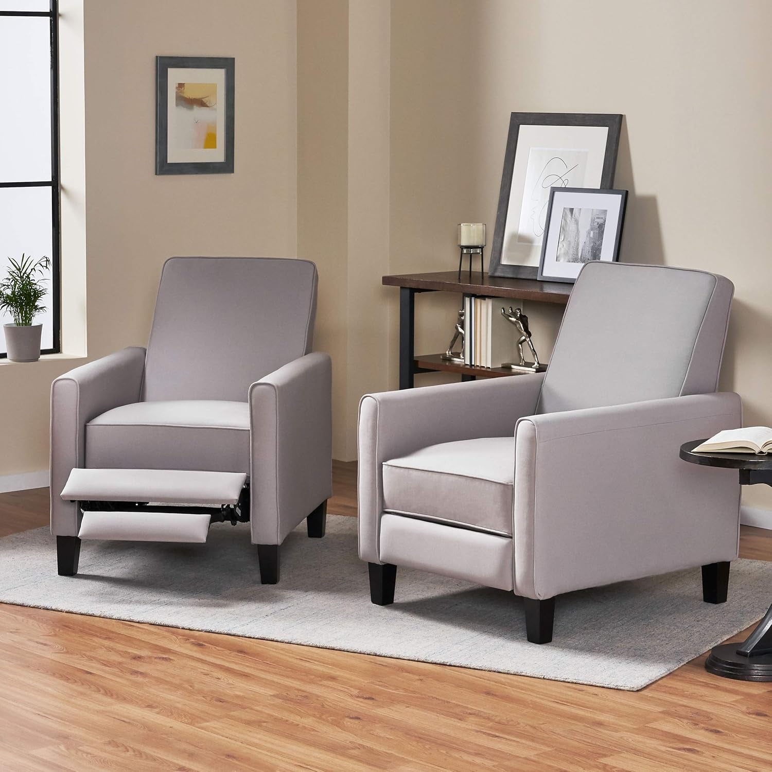 Emmie Fabric Recliner (Set of 2), Light Gray, Dark Brown