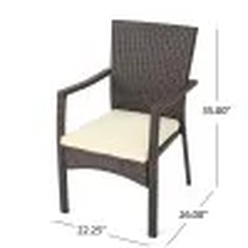 Polmer Outdoor Wicker 3 Piece Bistro Set with Cushion, Multibrown and Cream