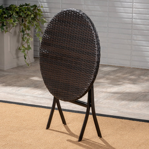 Kevin Outdoor 3 Piece Wicker Bistro Set, Multi Brown and Cream