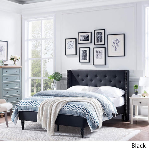 Raye Fully-Upholstered Bed Frame-Queen-Size-Traditional-Black