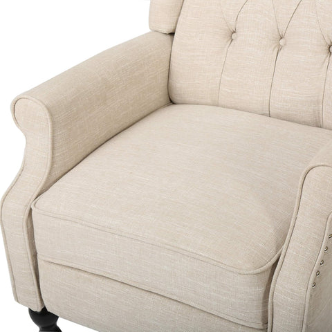 GDF Studio Elizabeth Tufted Fabric Recliner, Vintage Reclining Reading Armchair, Light Beige