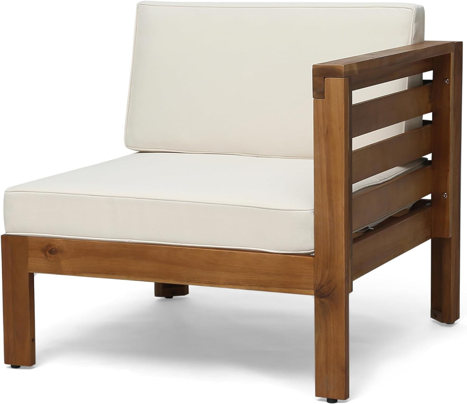 Alice Outdoor 5 Piece Acacia Wood Sofa Set, Teak Finish, Beige