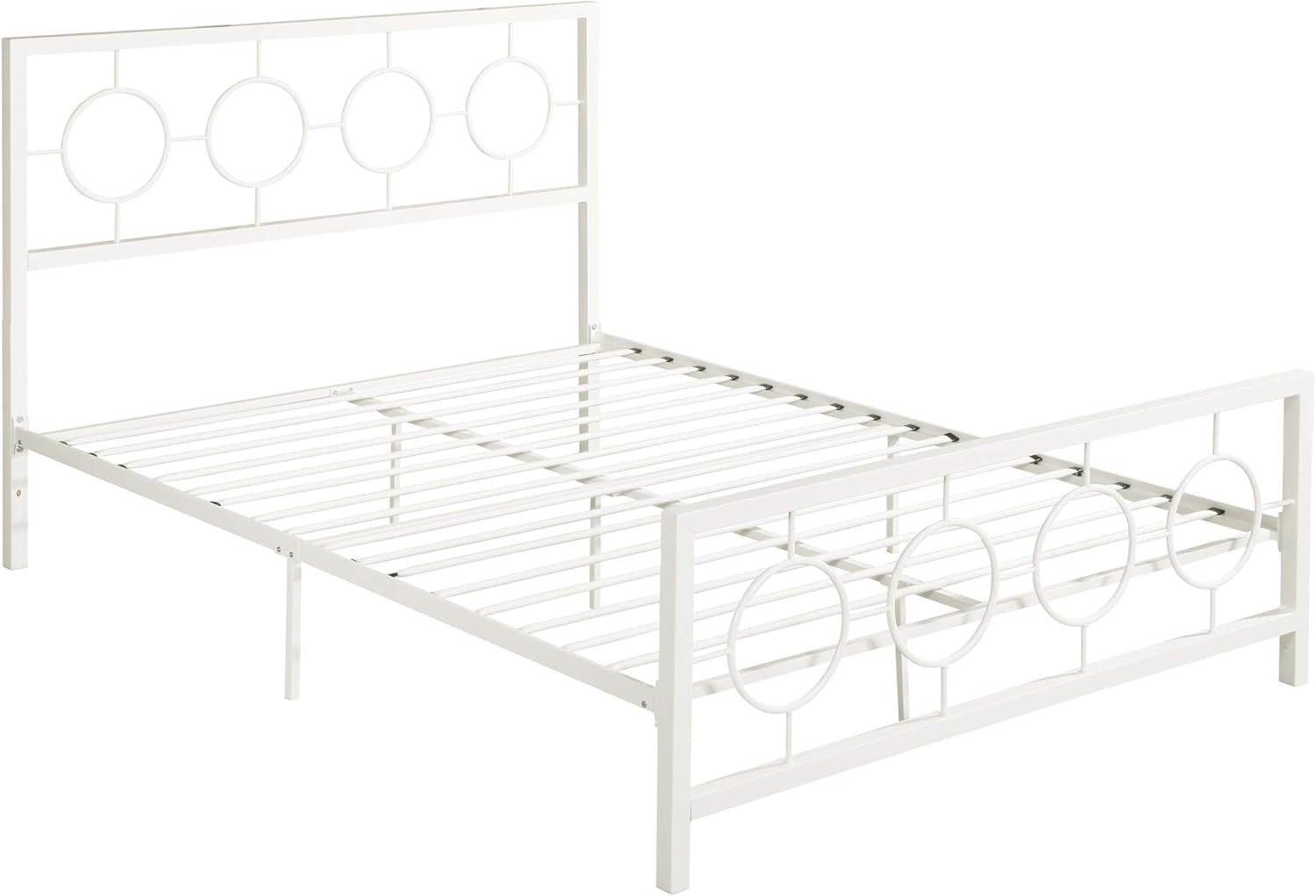 Doris Queen-Size Geometric Platform Bed Frame, Iron, Modern, Low-Profile, White