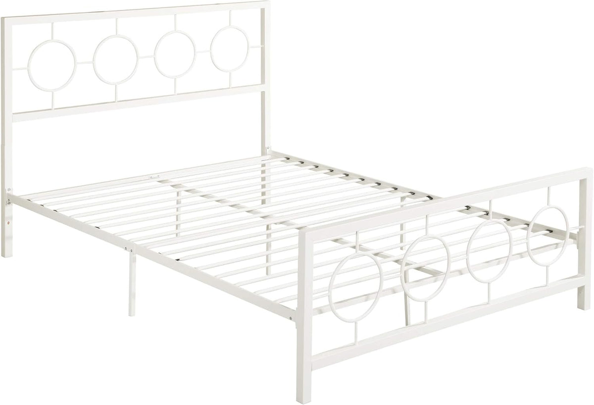 Doris Queen-Size Geometric Platform Bed Frame, Iron, Modern, Low-Profile, White