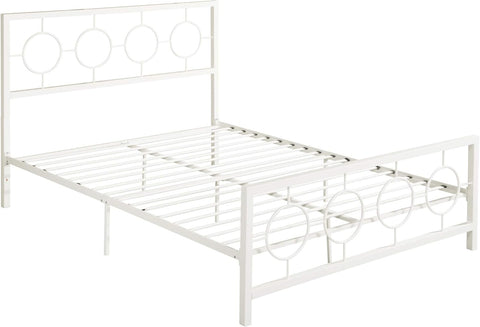 Doris Queen-Size Geometric Platform Bed Frame, Iron, Modern, Low-Profile, White