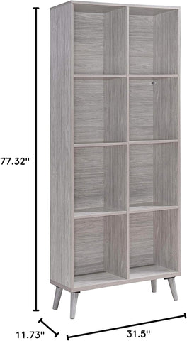 Elouera Mid-Century Faux Wood Bookcase, Grey Oak Finish