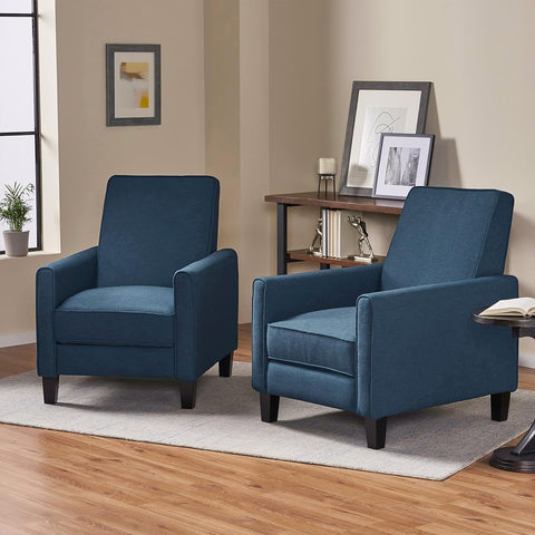 Emmie Fabric Recliner (Set of 2), Navy Blue, Dark Brown