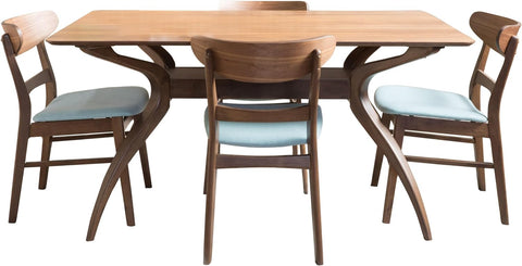 Idalia Curved Leg Rectangular Dining Set, 5-Pcs Set, Natural Walnut / Mint