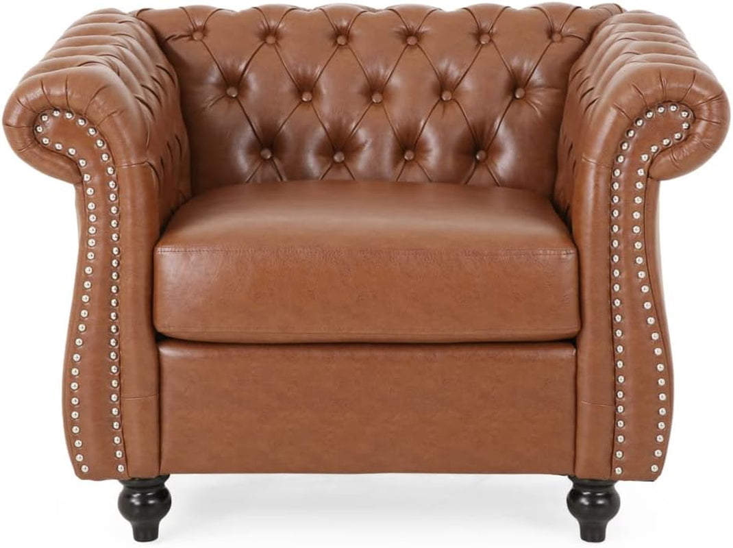 Lucine Traditional Chesterfield Club Chair, Cognac Brown, Dark Brown