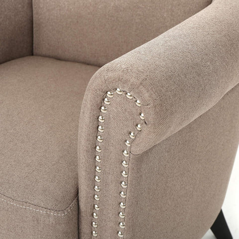 Brice Vintage Scroll Arm Studded Fabric Club Chair, Light Coffee / Dark Brown, 31D X 29.5W X 31.5H In