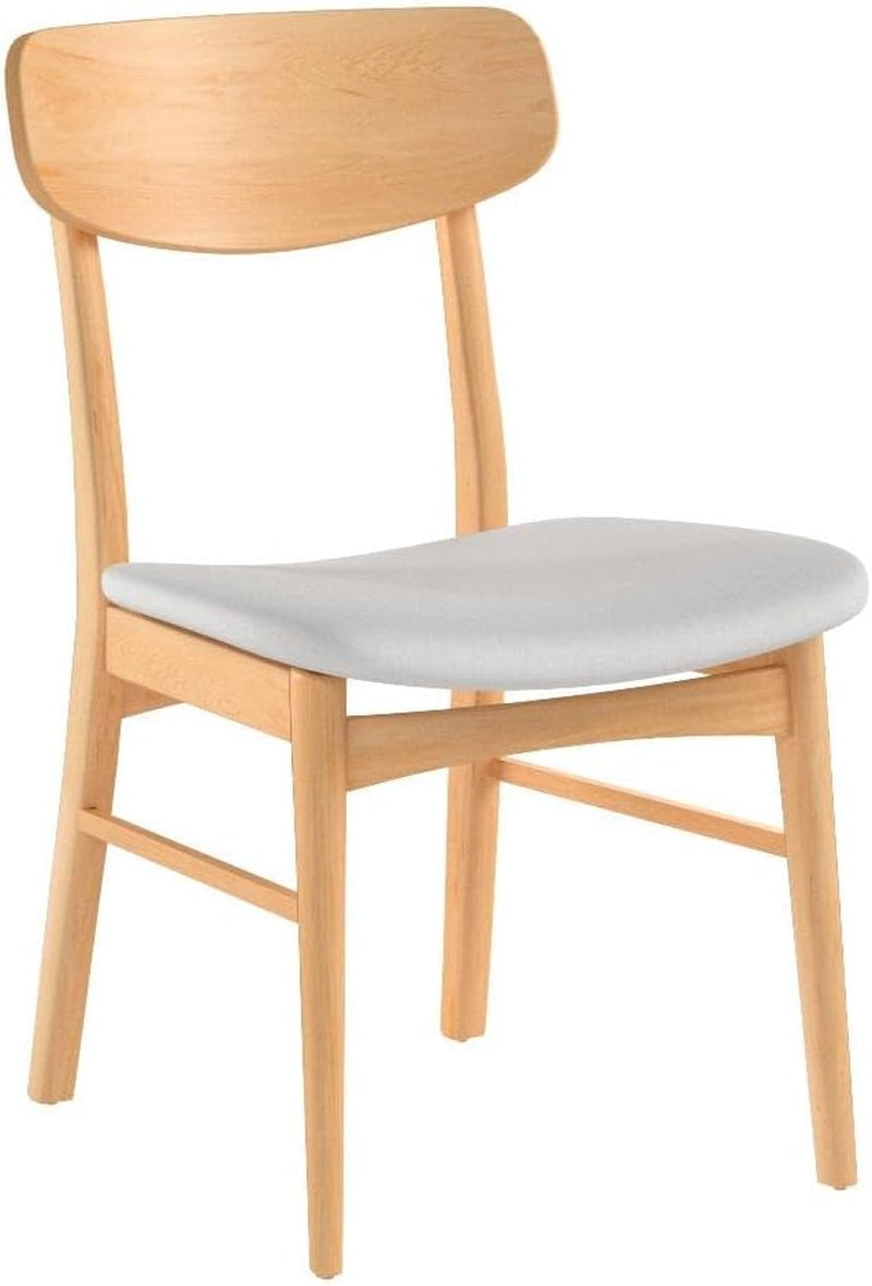 Lucious Fabric / Oak Finish Dining Chairs, 2-Pcs Set, Light Beige