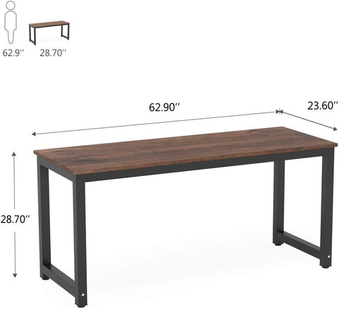 Computer Desk, 63 Inch Large Office Desk Computer Table Study Writing Desk Workstation for Home Office, Rustic Brown