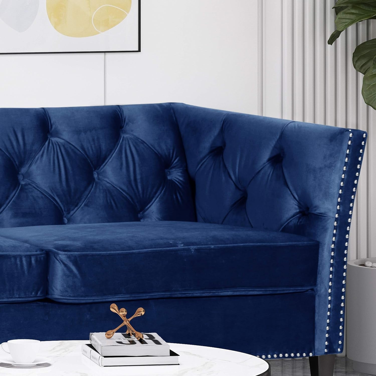 Sunny Velvet 3 Seater Sofa, Midnight Blue, Dark Brown