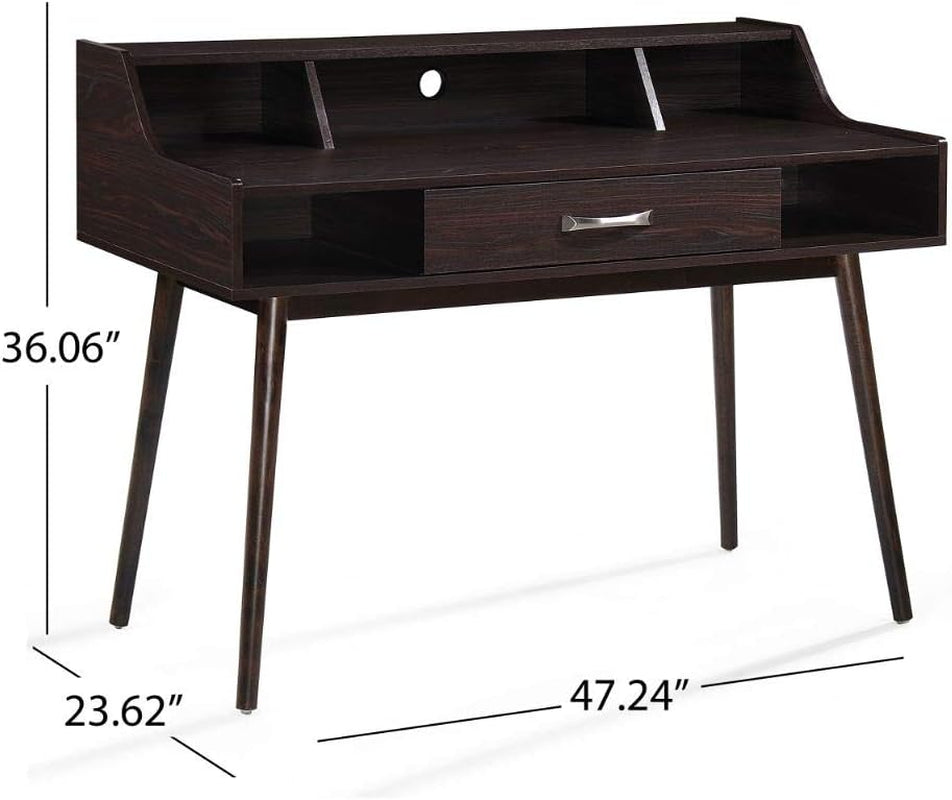 Brenda Mid-Century Modern Fiberboard Home Office Desk, Walnut Finish