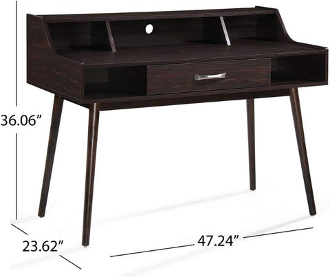 Brenda Mid-Century Modern Fiberboard Home Office Desk, Walnut Finish