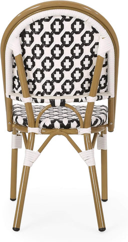 Anastasia Outdoor French Bistro Chair (Set of 2), Black + White + Bamboo Print Finish