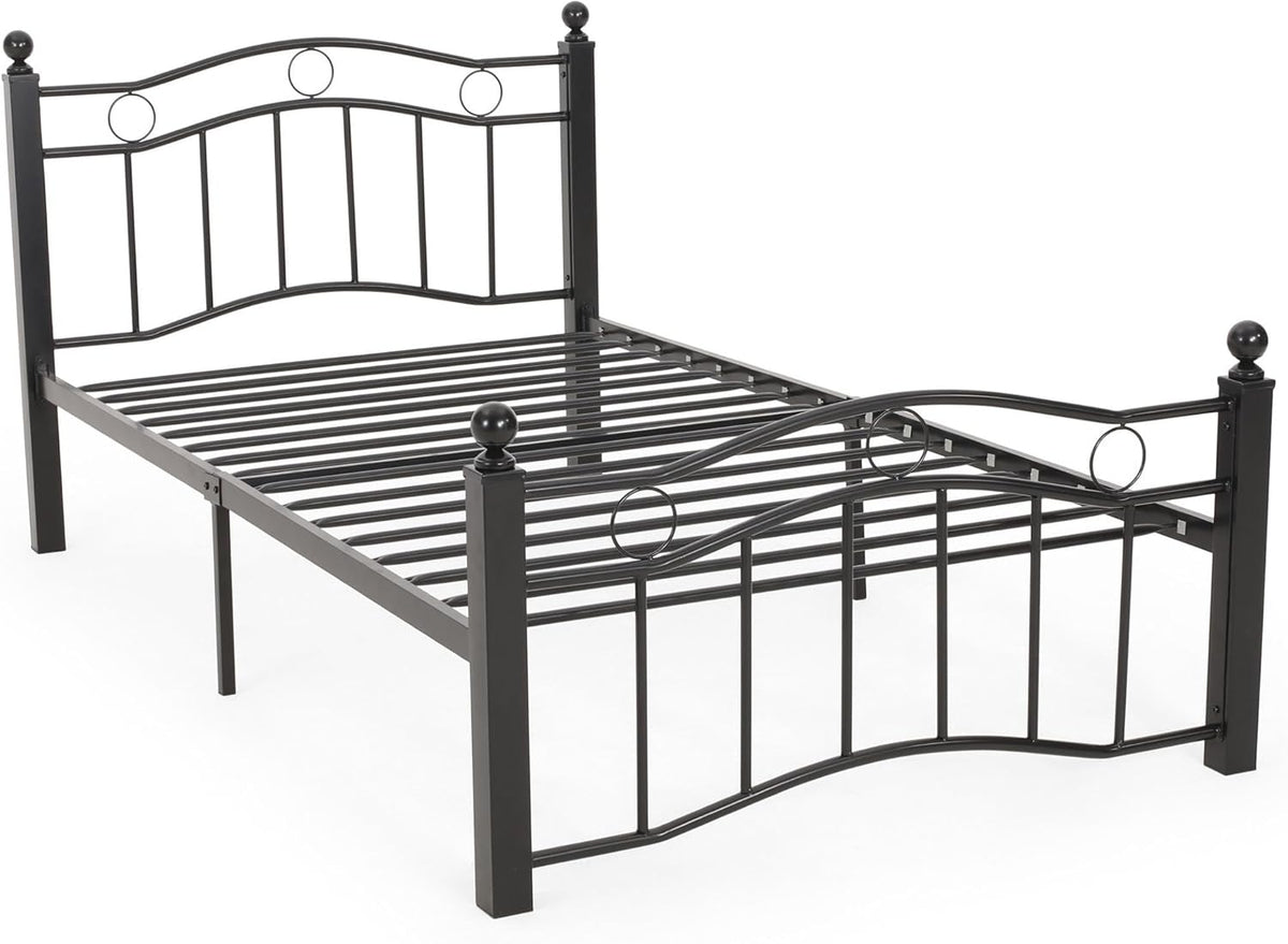 Bouvardia Contemporary Iron Twin Bed Frame, Flat Black