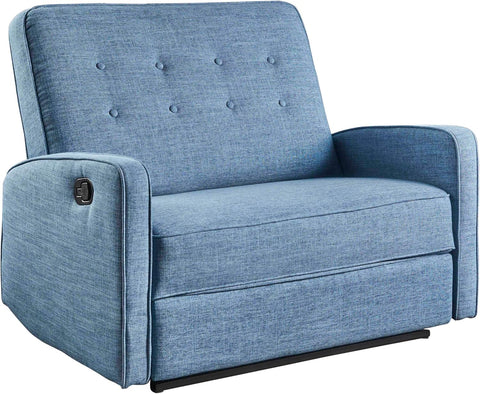 Gdfstudio  Calliope Buttoned Fabric Reclining Loveseat, Muted Blue / Black