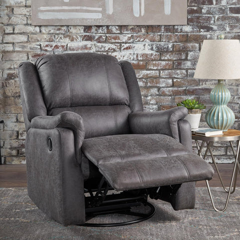 Jemma Tufted Slate Microfiber Swivel Gliding Recliner Chair