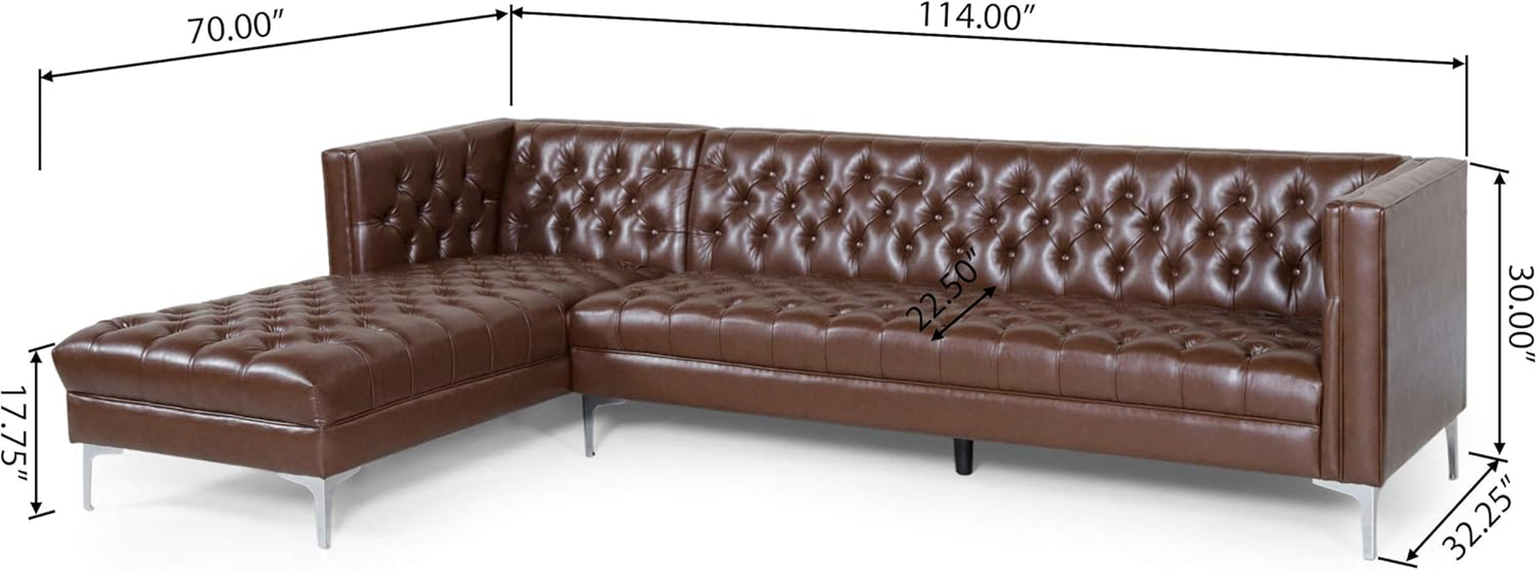 Tignall Sectional, Dark Brown + Silver